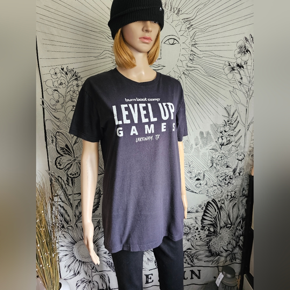 EUC Burn Boot Camp 'Level Up Games Lakeway, TX'  Black T-Shirt Large